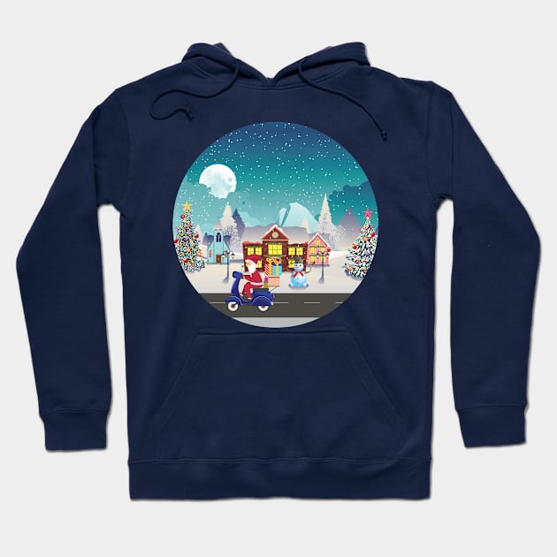 Santa ride scooter and night village Hoodie by AnnArtshock